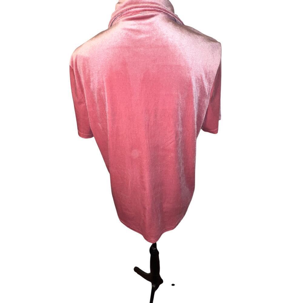 Women’s Velour short sleeve jeweled button front shimmering ice pink blouse sz M - Picture 3 of 7